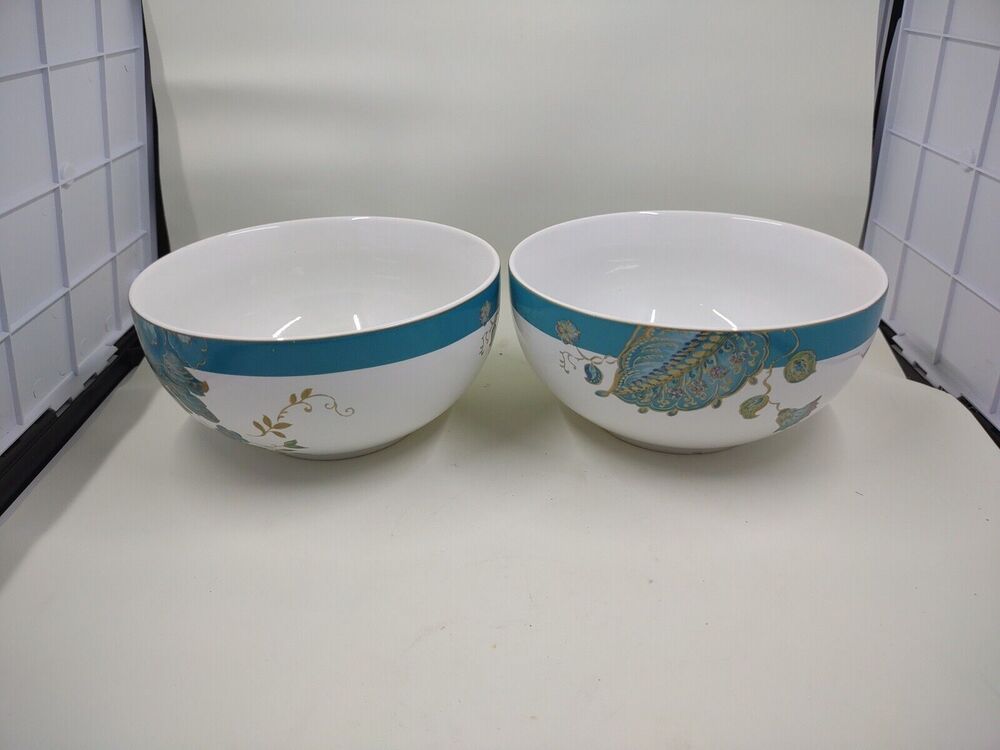 222 Fifth Eliza set of two teal 5.5" round melamine coupe cereal soup bowls
